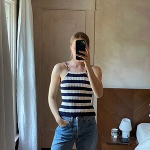 Reformation Crochet Stripe Backless Top